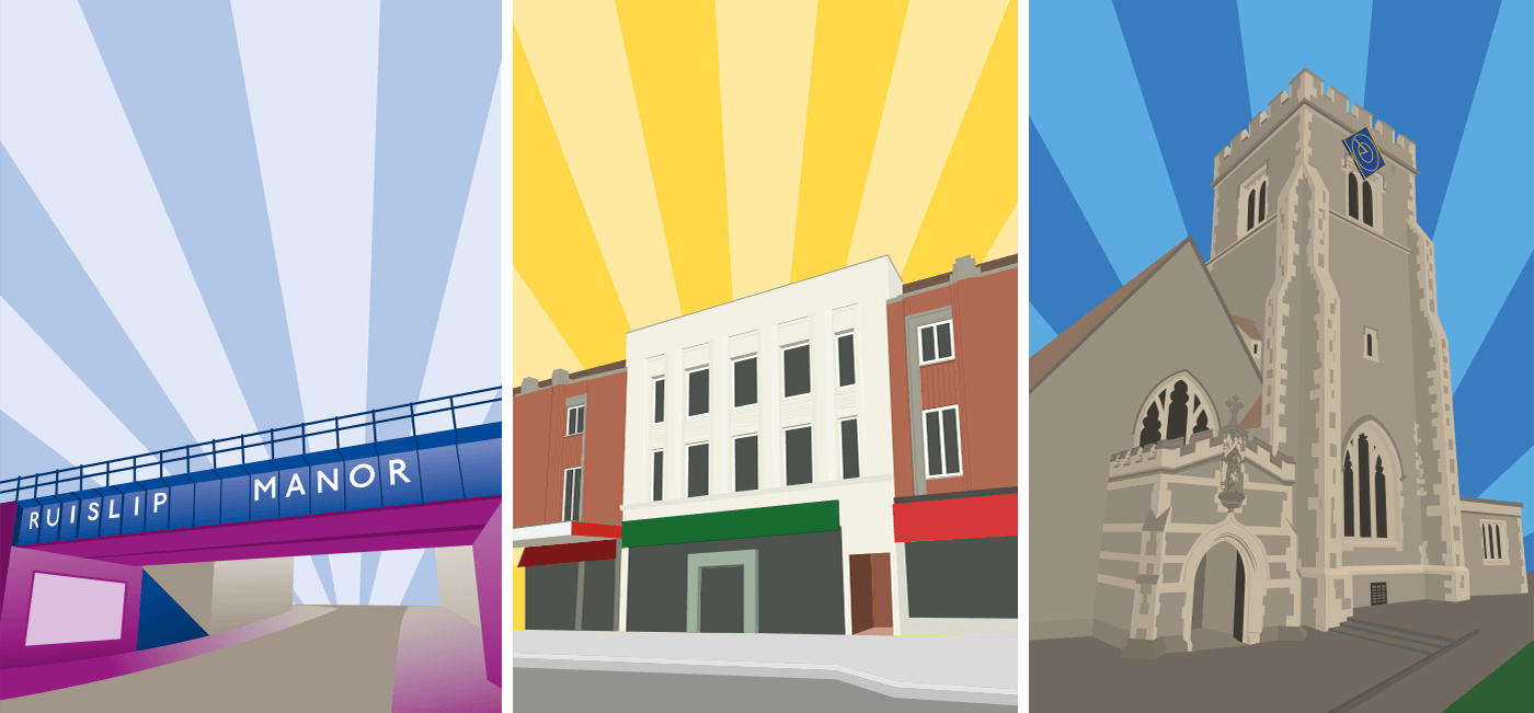 Three of the Art Deco-style posters used for our meetings